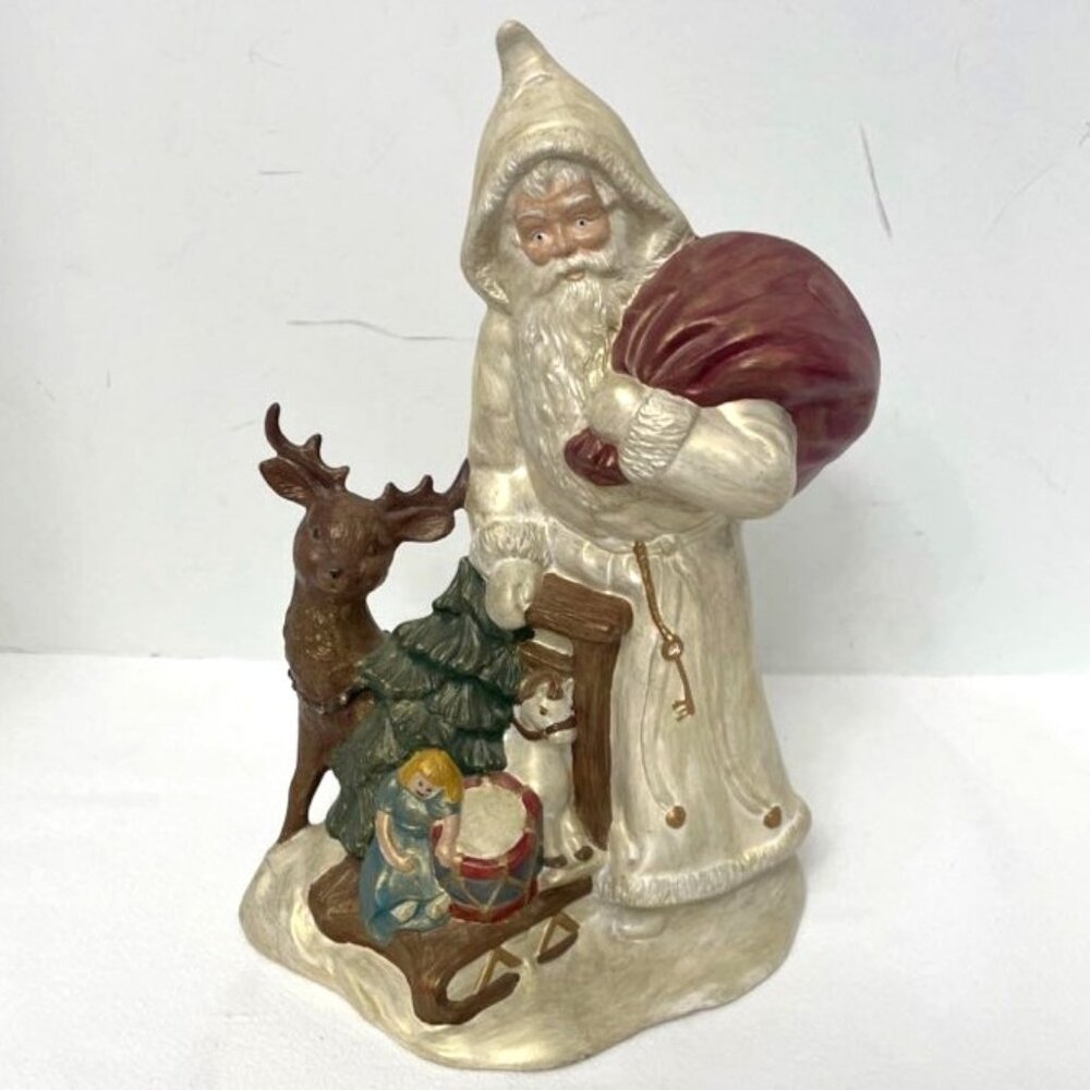 Vtg Ceramic Santa Claus Reindeer Gifts & Christmas Tree 10" Old‎ World Christmas